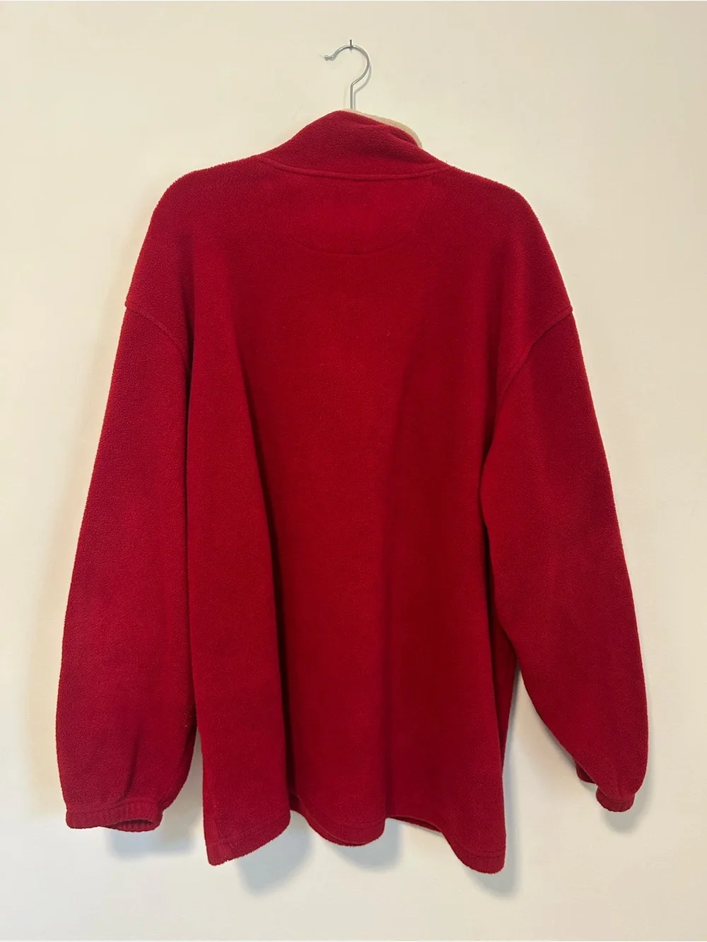 Men's Red Half-Zip Fleece Pullover with Cream Contrast Collar